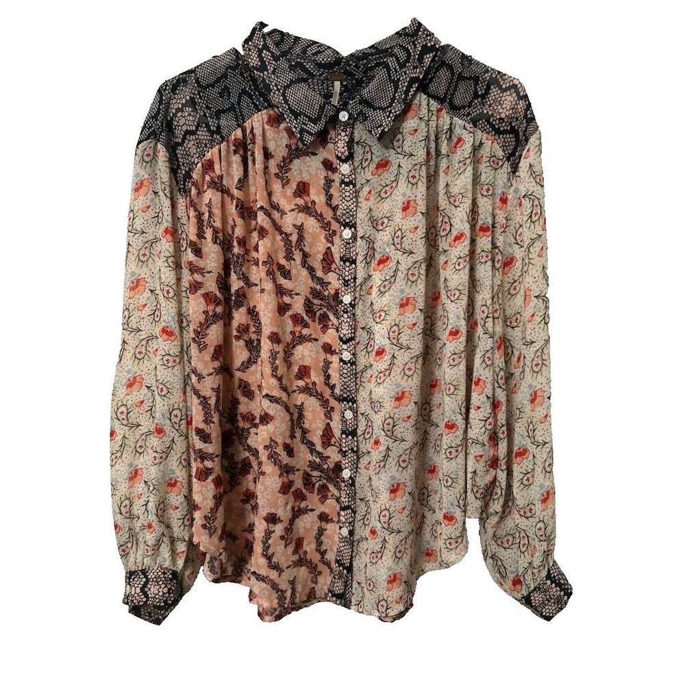 Free People Dani Women’s Small Button Down Shirt Paisley Floral Pattern Top